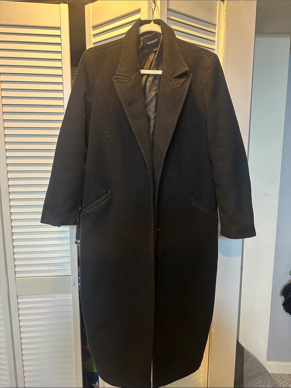 Express Black Long Single-Breasted Wool Coat